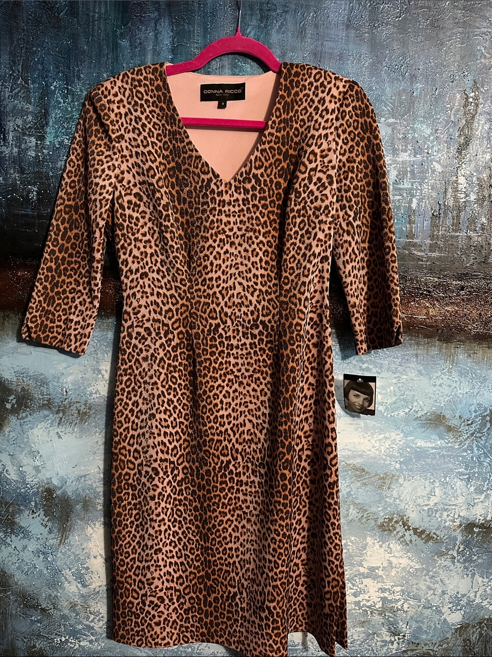 Donna Ricco Leopard-Print Midi Dress in Brown and Black with a soft shimmer